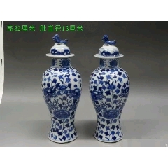 清代康熙时期青花龙纹罐一对-青花瓷-7788红宝书