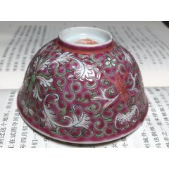 清末民初粉彩纏枝花卉美品茶圓(se106062379)