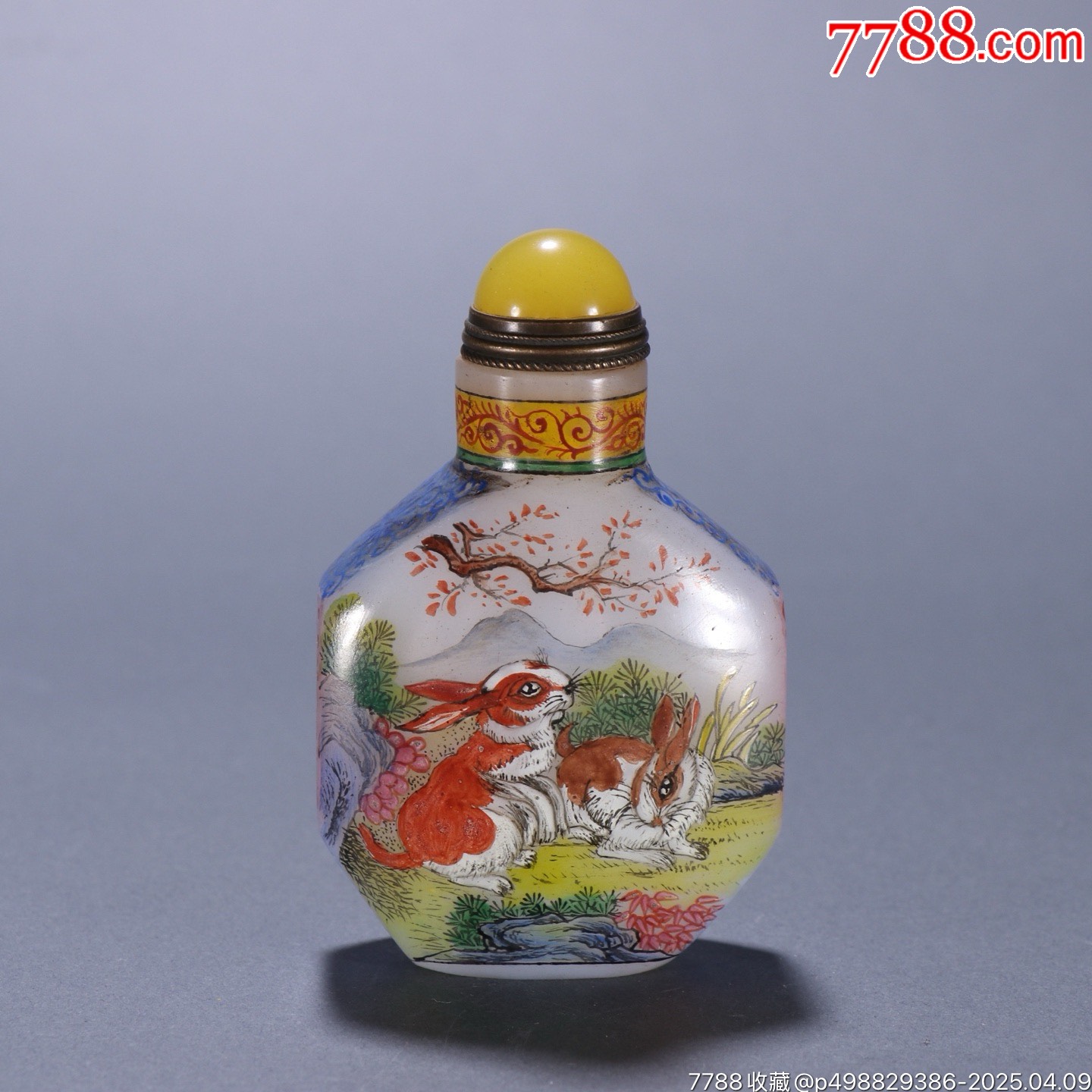 清代料器画珐琅双兔图鼻烟壶_鼻烟壶_图片鉴赏_收藏价值_7788挂钟收藏