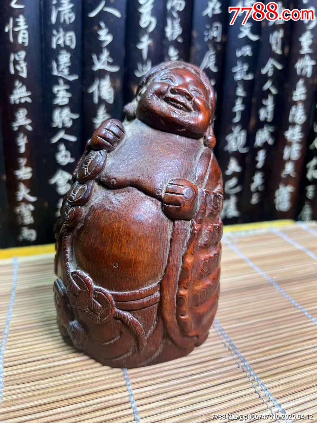 竹雕全手工雕刻刘海蟾人物摆件_竹雕像_炳煌堂【7788红宝书】