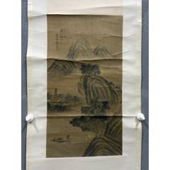 月洲，清代时期精品大幅青绿山水中堂《溪山论道图》国画书法古玩