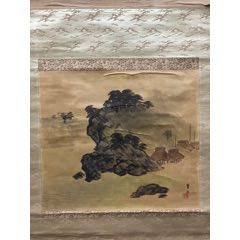 翠山，民国时期小品茶挂《山水图》国画书法古玩字画装饰挂画