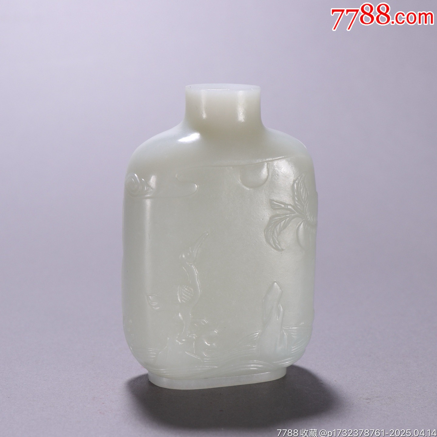 清代和田玉雕云鹤鼻烟壶-鼻烟壶-7788红宝书