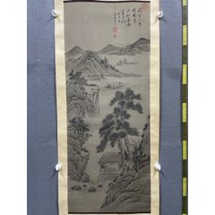 月洲，清代时期精品大幅青绿山水中堂《溪山论道图》国画书法古玩