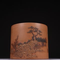 紫檀雕筆筒 清紫檀人物筆筒- 沐澤古美術