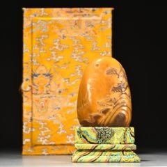 清代玉旋款寿山田黄石雕寿星翁-寿山石印-7788红宝书