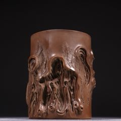 紫檀雕携琴访友笔筒-笔筒-7788红宝书
