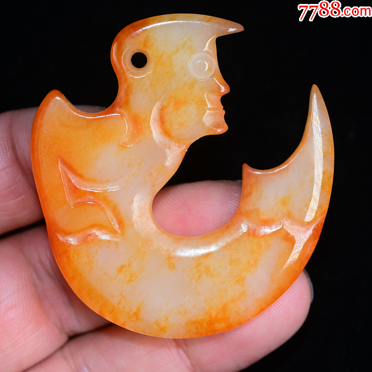 和田玉油润洒金皮黄沁平安玉人-和田玉-7788红宝书