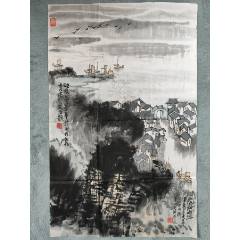 B44760號(hào)國畫寫意山水江南山水人家68×45cm作者：宋文治
