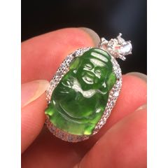 天然翡翠A貨綠財神吊墜