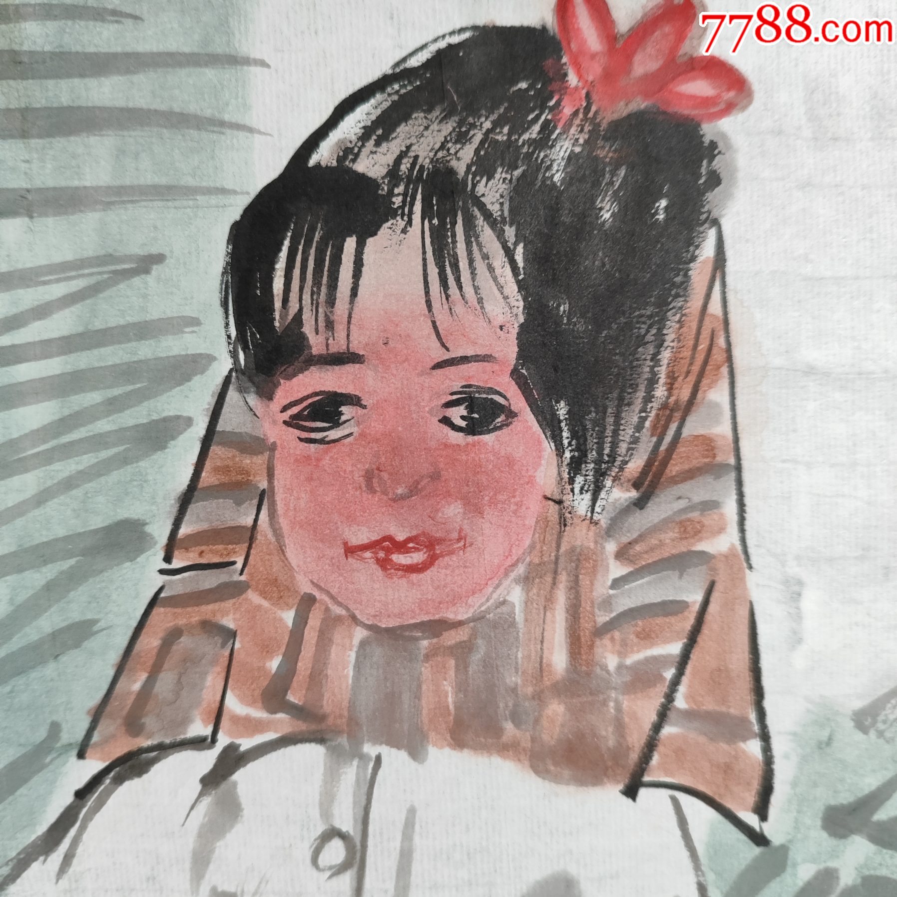 B44762號國畫寫意速寫人物芭蕉少女小社員49×49cm作者：周思聰_價格5890元【呈祥書畫苑】_第5張_7788收藏__收藏熱線