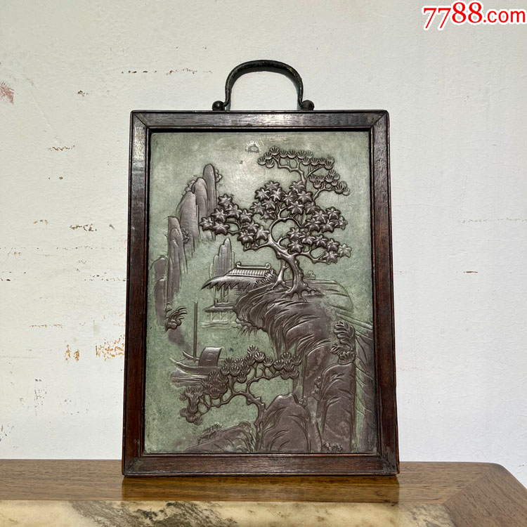 老黄花梨屏风古董老黄花梨家具清代黄花梨海黄祁阳石挂屏明清家具