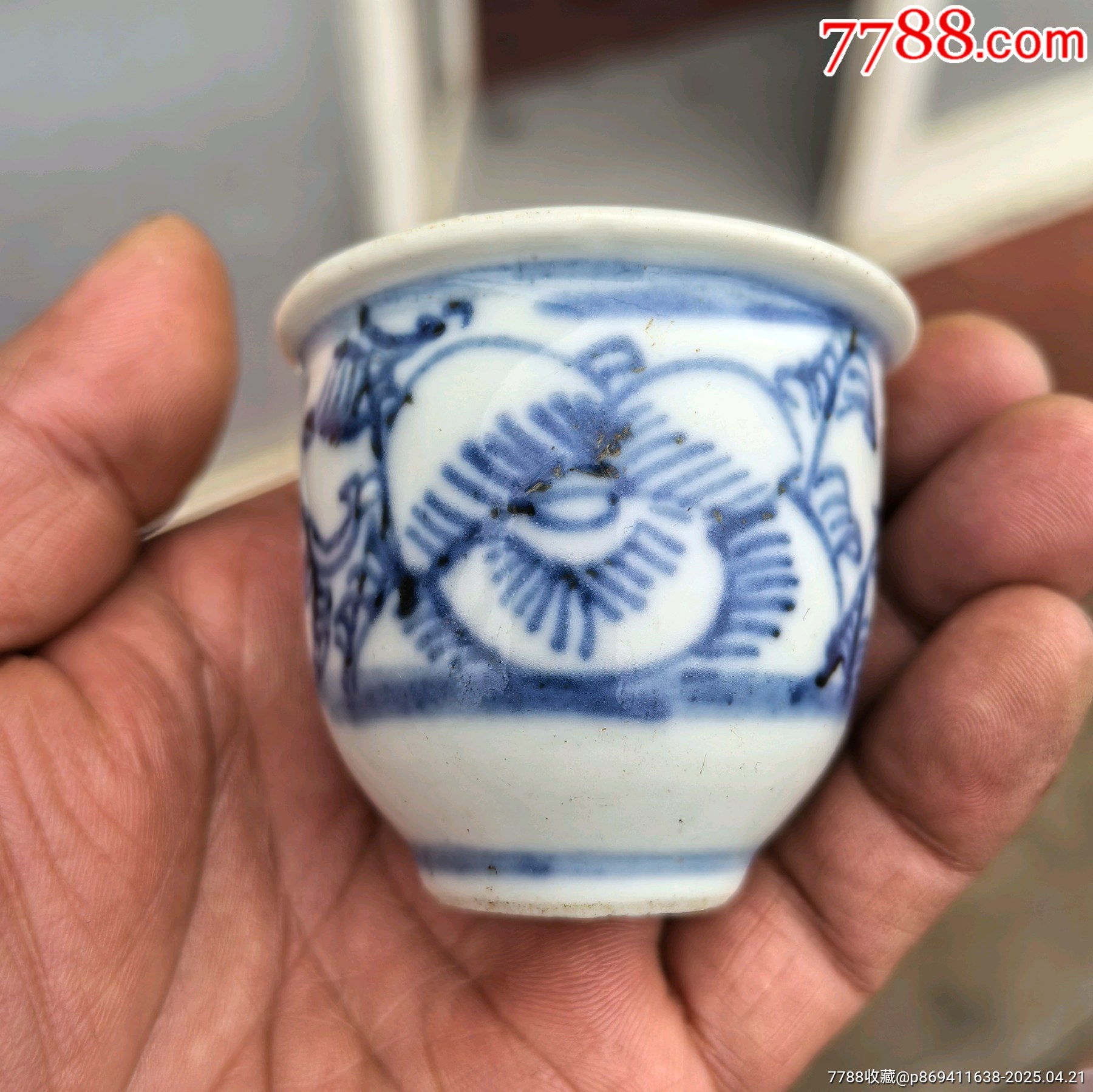 中國 清代 青花 / 染付漢詩文茶杯 5 客（清代粉彩诗文茶杯青花