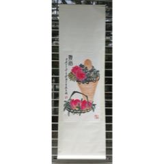 中国絵画　逸品 清国 名家 馬荃 清代の女性 花鳥画の至高の美 巻物絵　肉筆保証 清代女画家马荃花鸟人物画插花清供图】