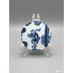 清早期太公釣魚青花瓷標(biāo)直徑9厘米底足一個磕皮其余全美品寓意吉祥學(xué)習(xí)把玩