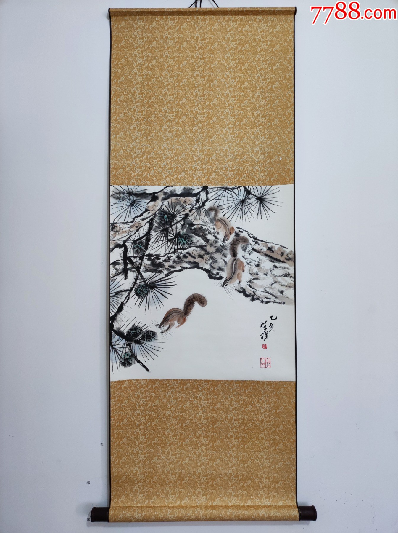 721号卷轴国画写意动物松鼠画心37×49.5cm作者：方楚雄_花鸟国画原作_呈