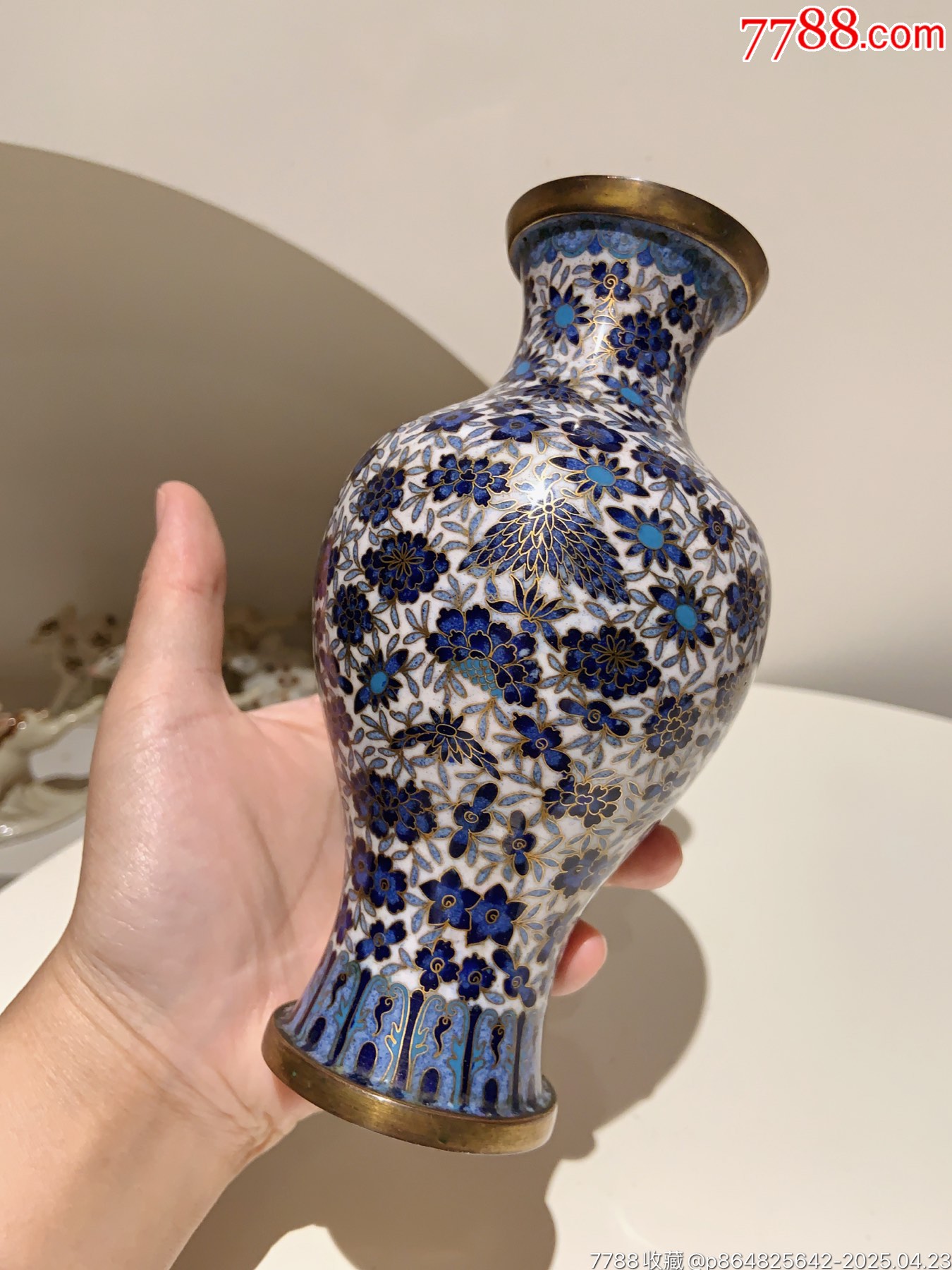 清苠时期丨“老天利制”铜胎掐丝珐琅三蓝鎏金花卉_景泰蓝/珐琅_
