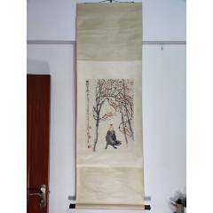 1143号卷轴国画写意人物牧童骑牛图秋风吹下红雨来45.5×69cm作者