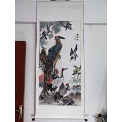 1167号卷轴国画写意花鸟孔雀仙鹤百鸟图画心尺寸67×134.5cm