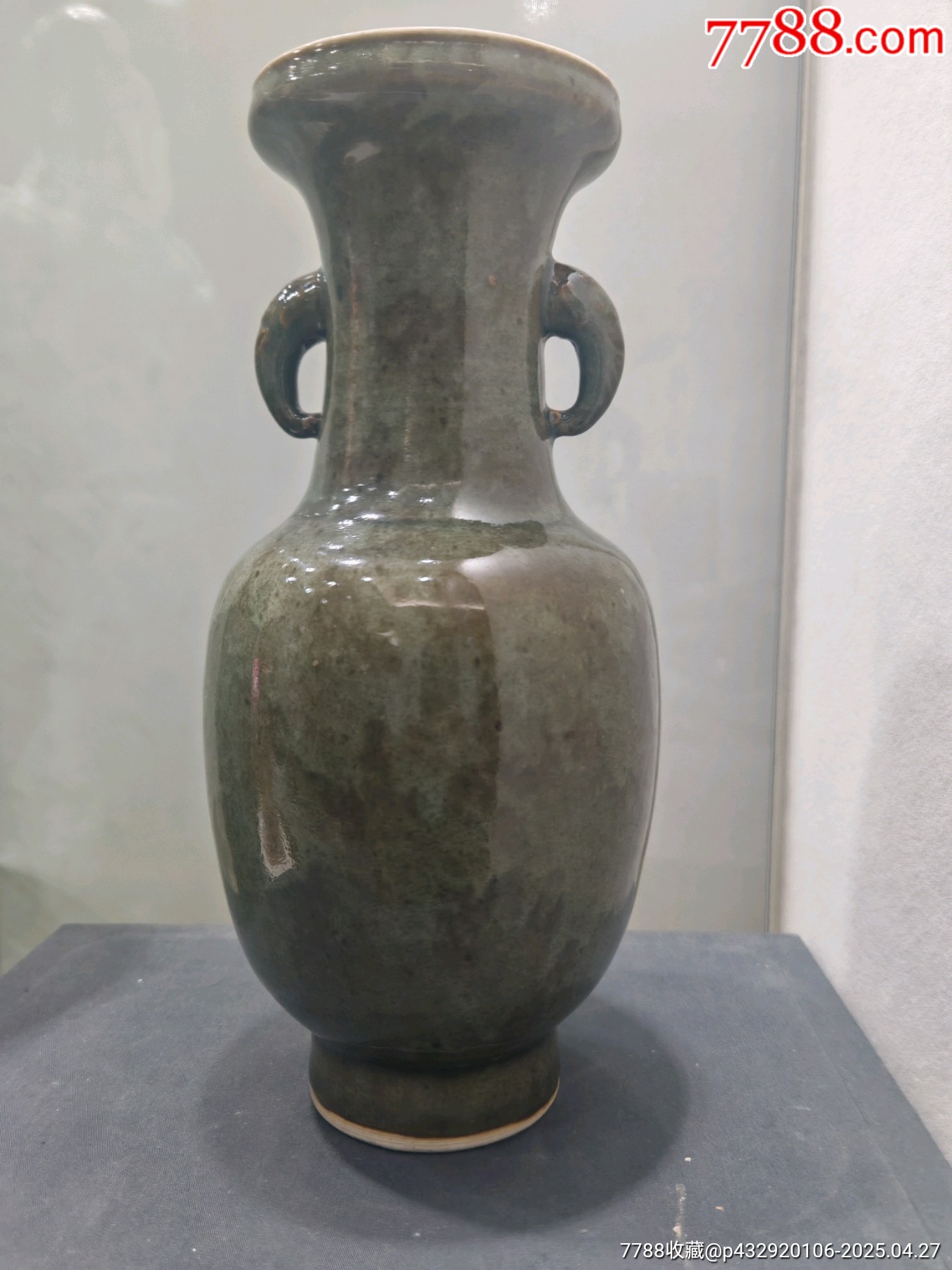 清代單色釉（類豇豆綠）象首耳盤口瓶_價格7800元_第1張_7788收藏__收藏熱線