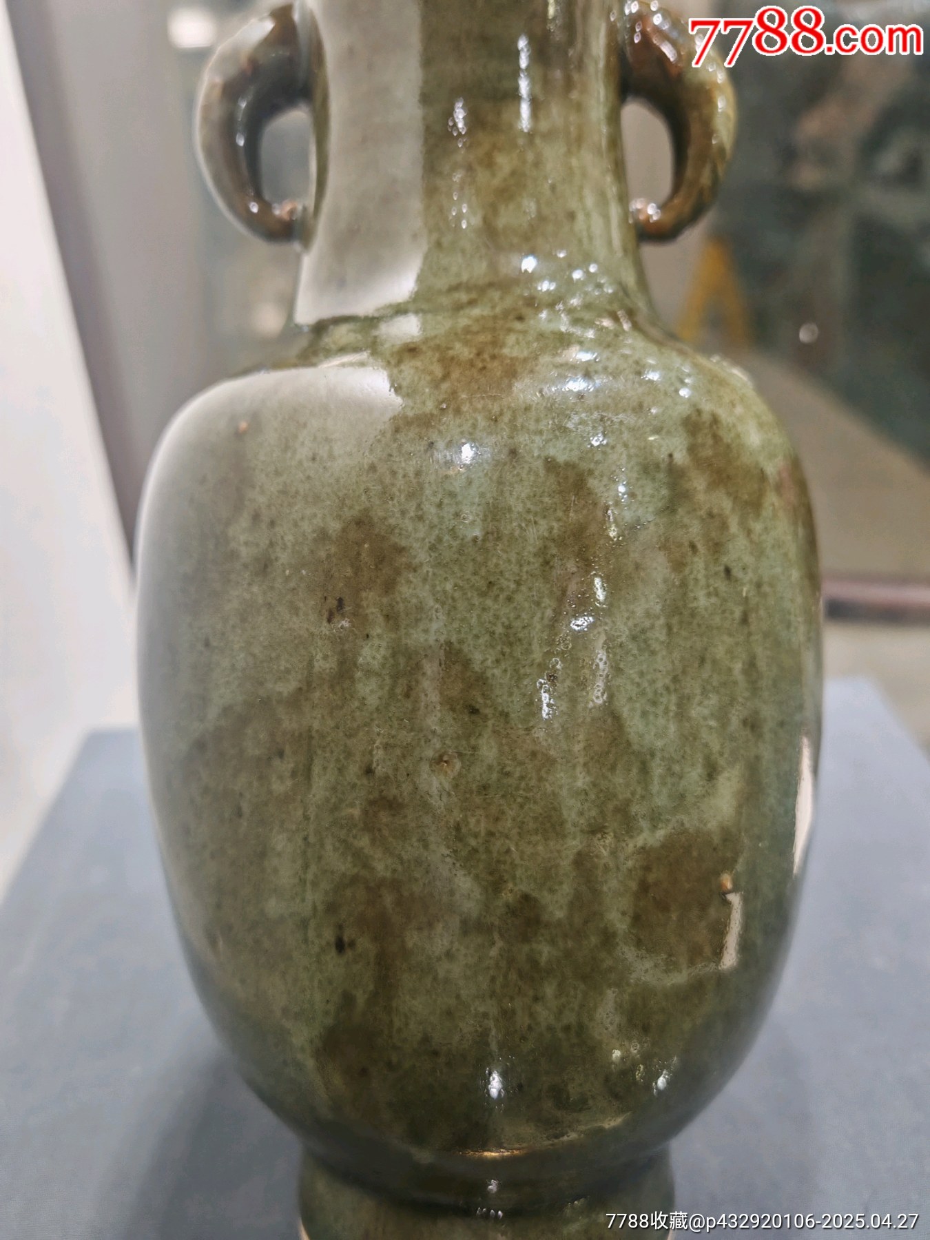 清代單色釉（類豇豆綠）象首耳盤口瓶_價格7800元_第7張_7788收藏__收藏熱線