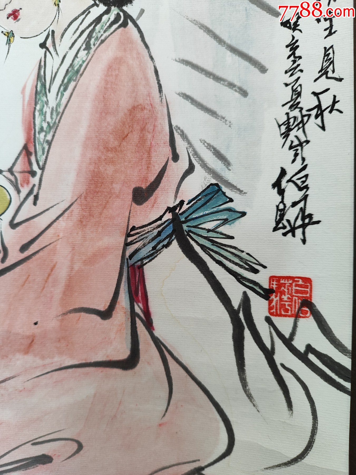 1944號(hào)卷軸國(guó)畫寫意人物芭蕉仕女執(zhí)扇仕女畫心64×40cm作者：白伯驊_價(jià)格38900元【呈祥書畫苑】_第5張_7788收藏__收藏?zé)峋€