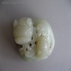 12340J006白玉子母貔貅手把件?_遼南博雅齋
