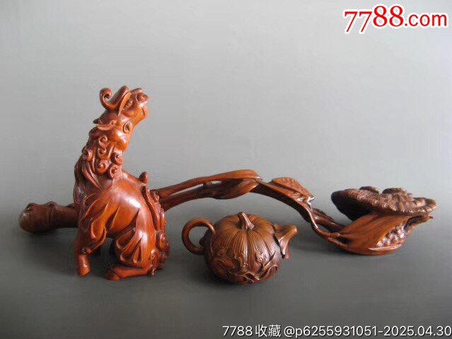 32353J0043黃楊木精雕如意、瑞獸、南瓜壺_價(jià)格4500元【遼南博雅齋】_第1張_7788收藏__收藏?zé)峋€
