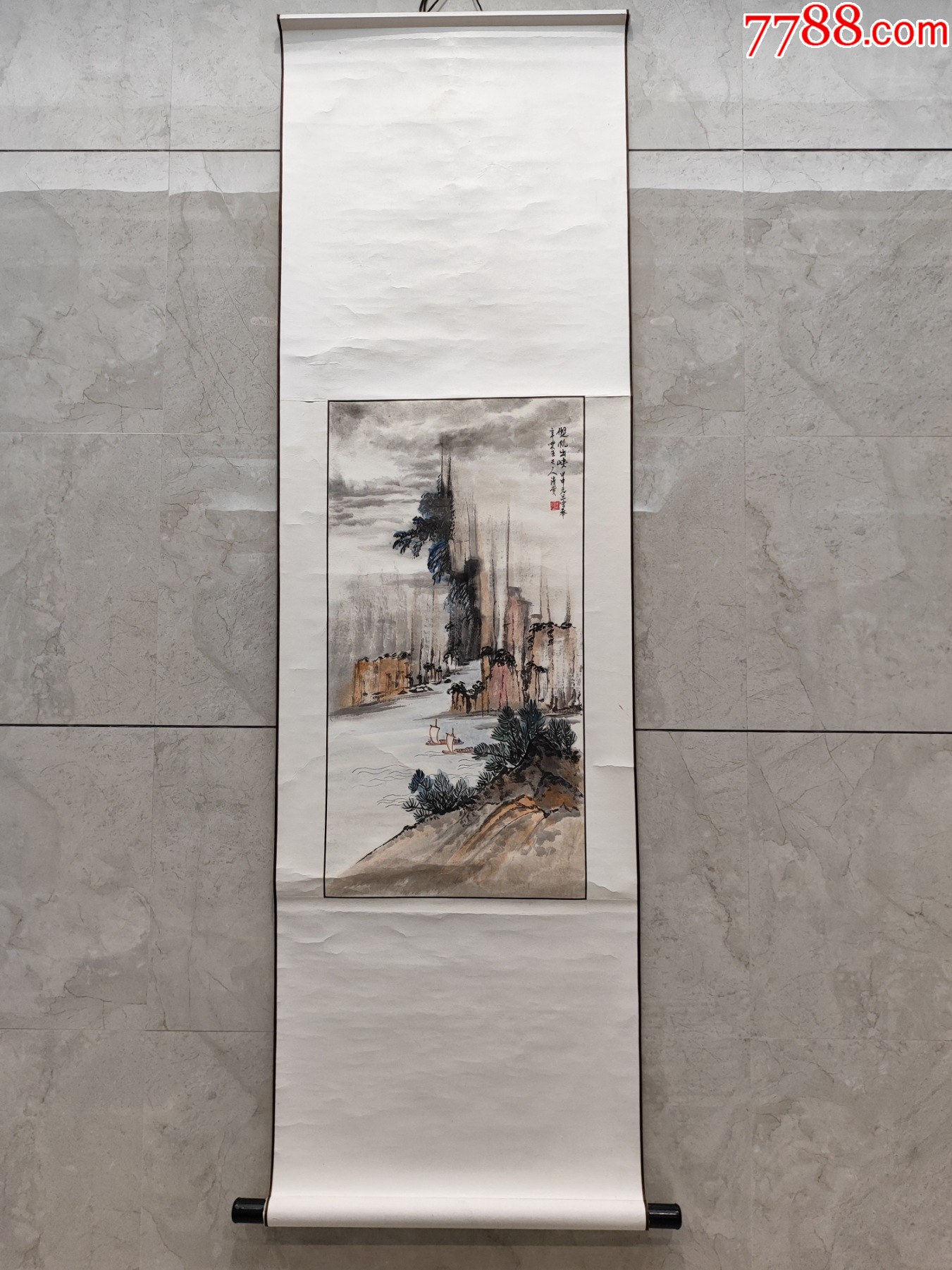 2251號(hào)卷軸國畫寫意山水雙帆出峽畫心66×34cm作者：黃君璧_價(jià)格19800元【呈祥書畫苑】_第1張_7788收藏__收藏?zé)峋€