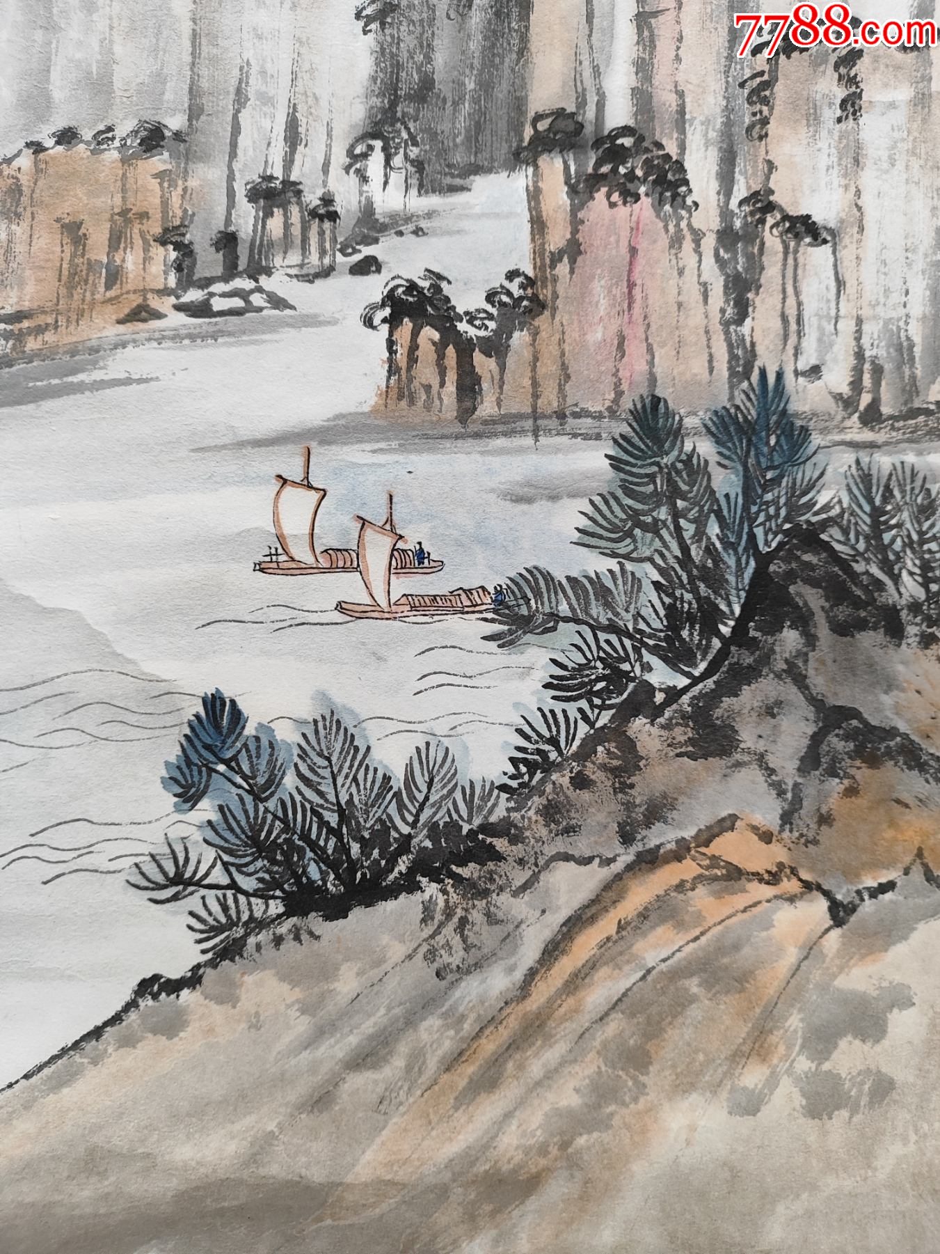 2251號(hào)卷軸國畫寫意山水雙帆出峽畫心66×34cm作者：黃君璧_價(jià)格19800元【呈祥書畫苑】_第3張_7788收藏__收藏?zé)峋€