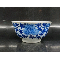 清代若深款青花牡丹花茶碗全品_青花瓷_侯马老古董【7788旧书网】