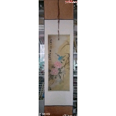 文静，八十年代上海工艺厂工笔花鸟画《牡丹蝴蝶图》国画书法古玩