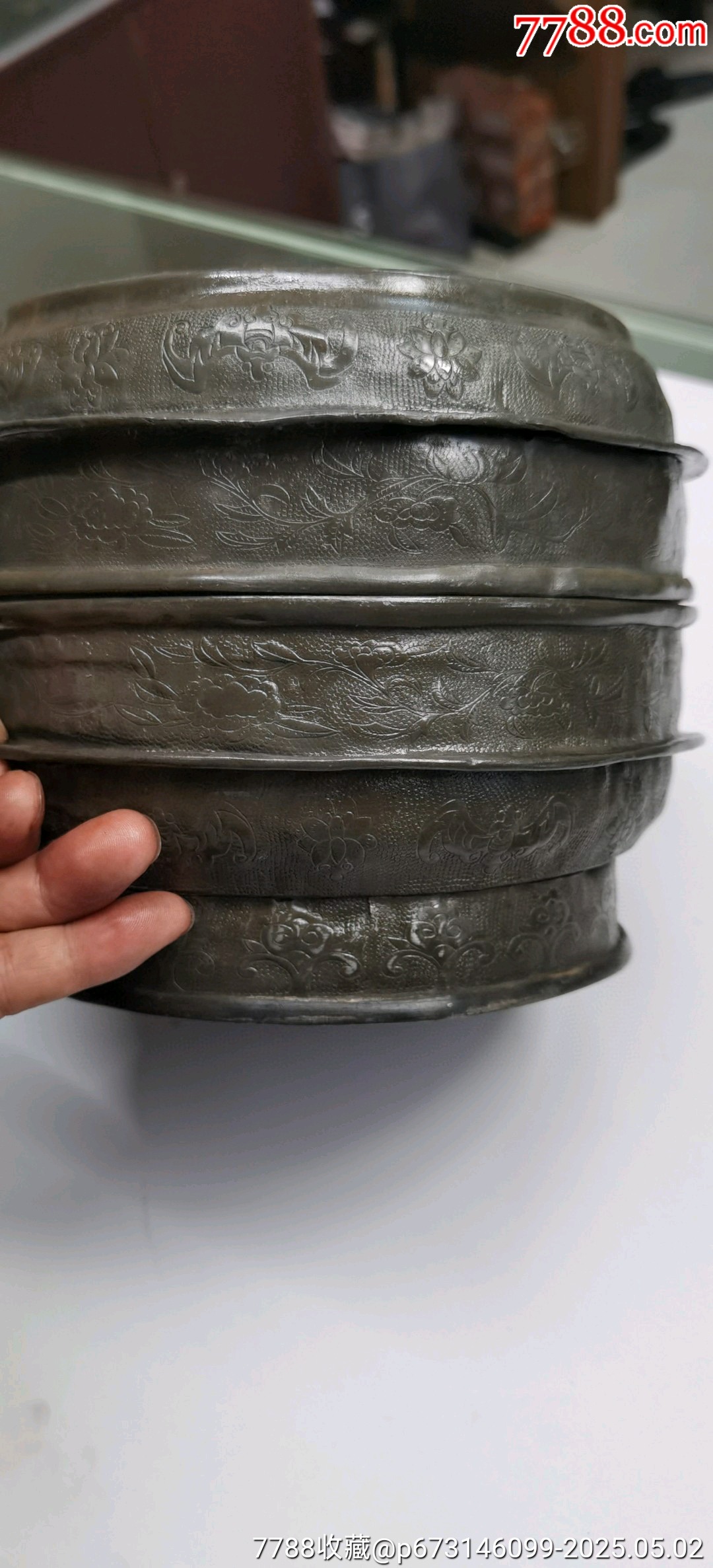 古玩舊藏清代滿工鏨刻花卉白錫盒_價格2600元【雷雷的店】_第1張_7788收藏__收藏?zé)峋€