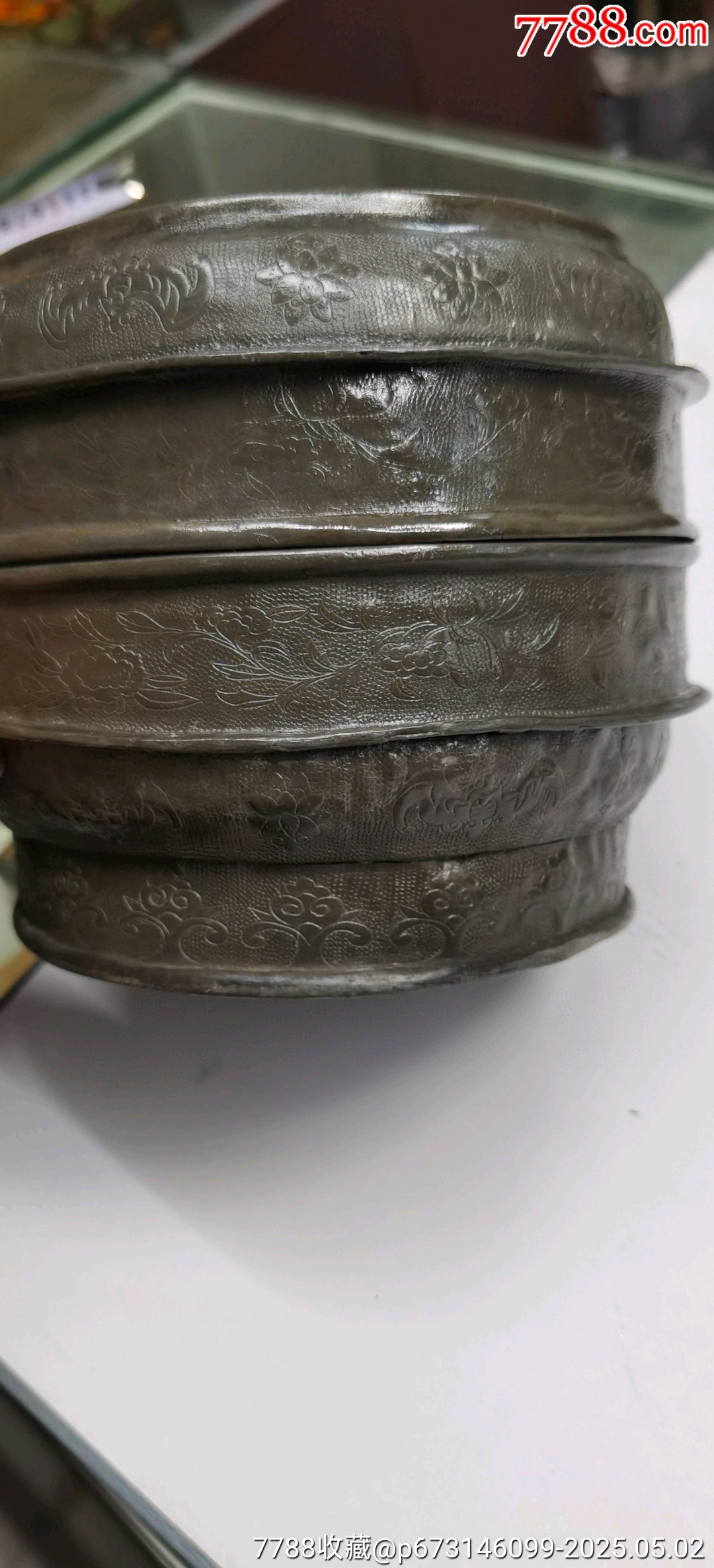 古玩舊藏清代滿工鏨刻花卉白錫盒_價格2600元【雷雷的店】_第4張_7788收藏__收藏?zé)峋€