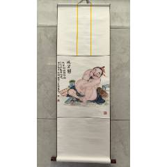 2503號卷軸國畫漫畫人物撓背圖畫心54×46cm作者：石僧_呈祥書畫苑