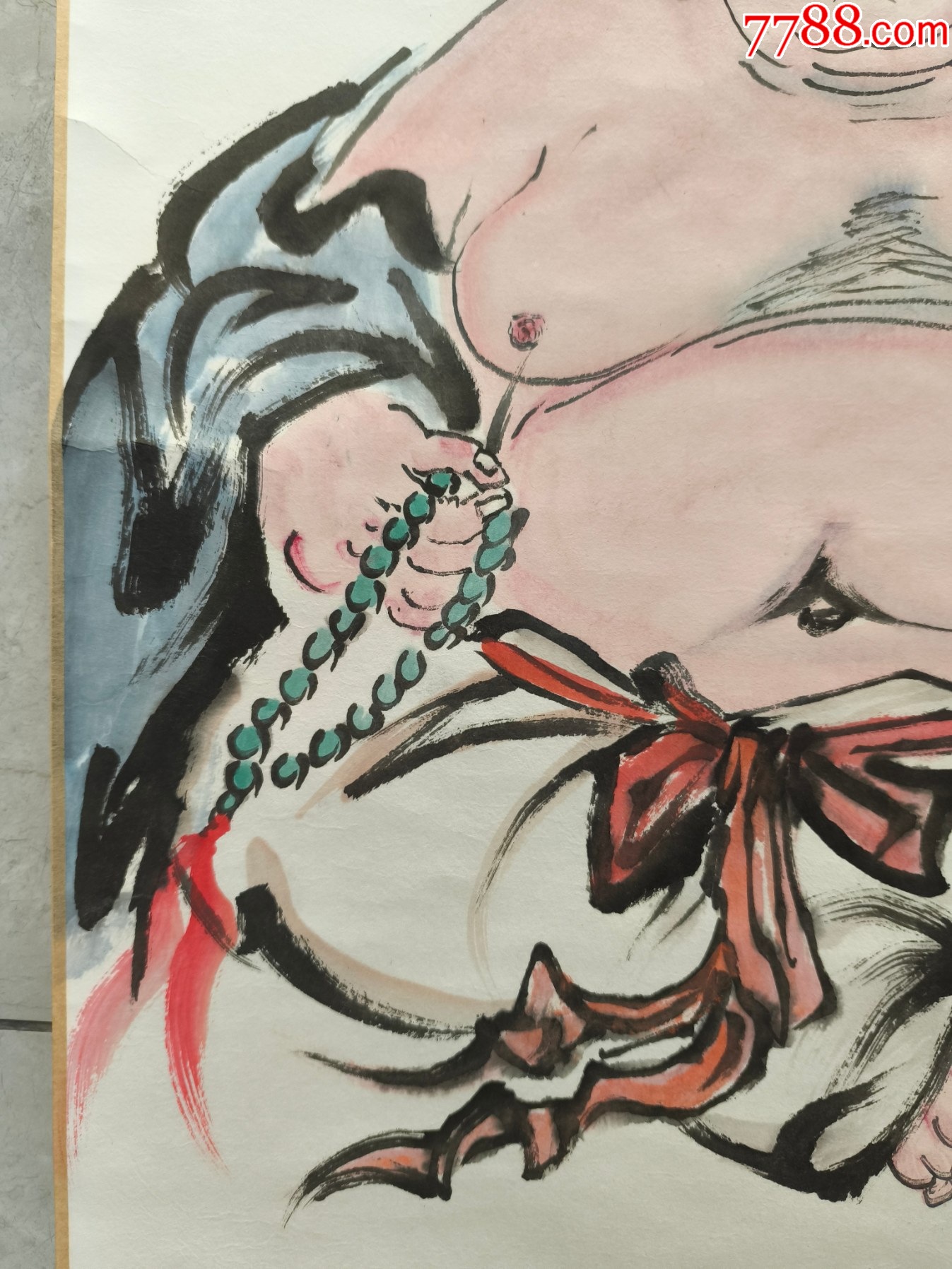 2511號(hào)卷軸國(guó)畫人物布袋和尚心寬無(wú)處不桃園畫心68×43cm作者：石僧_價(jià)格6800元【呈祥書畫苑】_第5張_7788收藏__收藏?zé)峋€