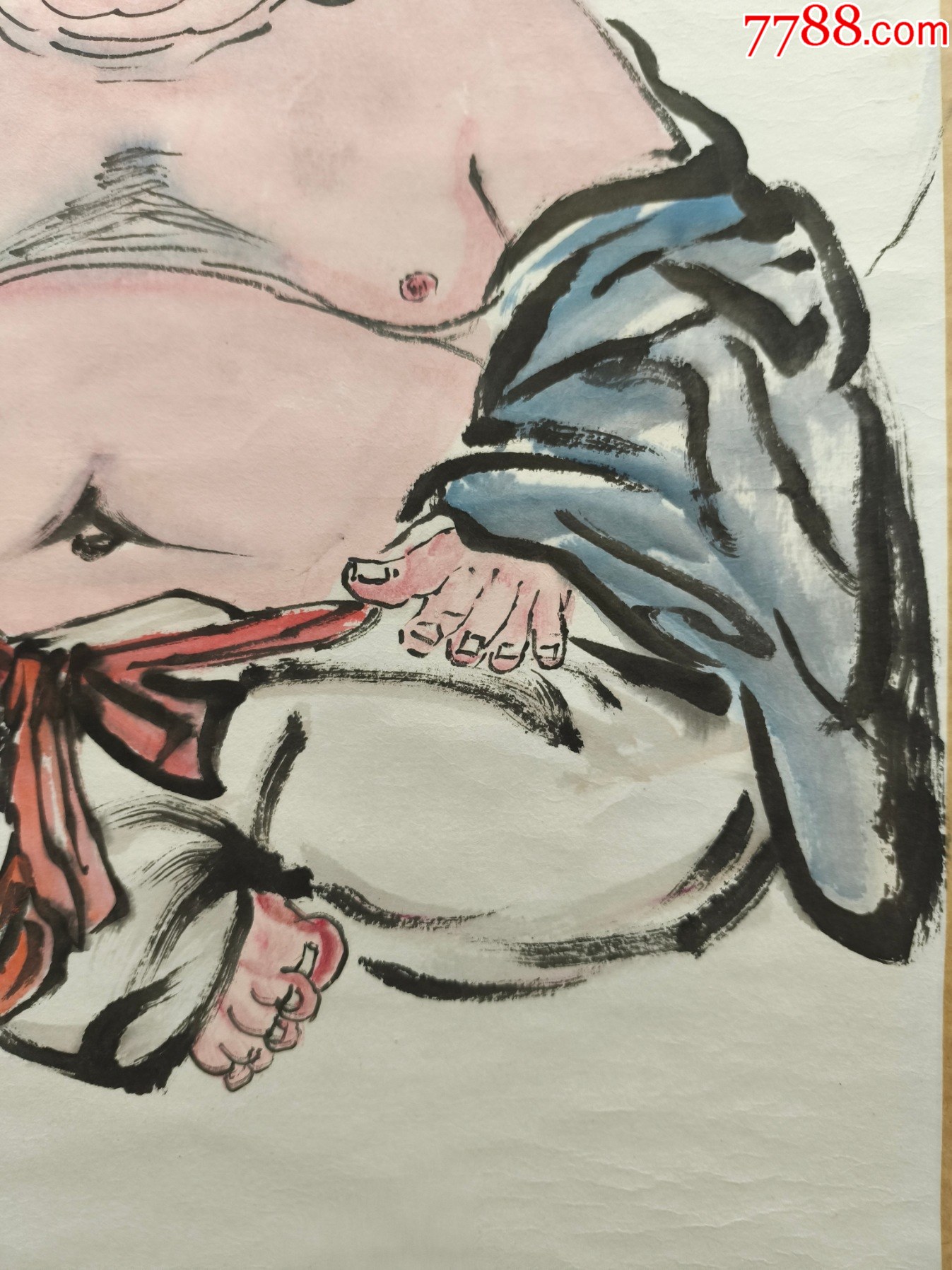2511號(hào)卷軸國(guó)畫人物布袋和尚心寬無(wú)處不桃園畫心68×43cm作者：石僧_價(jià)格6800元【呈祥書畫苑】_第6張_7788收藏__收藏?zé)峋€