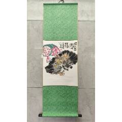紙本 彩色画風景図 作者不詳 落款印譜在 桐箱 2539号卷轴国画写意瓜果西瓜消夏图画心54×41cm作者：许麟庐_花鸟国画