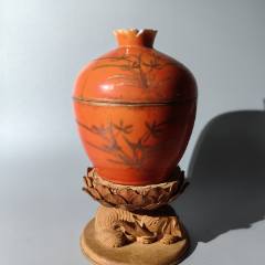 同治礬紅細(xì)路詩文蘭花蓋缸老瓷器青花粉彩淺絳彩墨彩單色釉刻(se106473209)_清茗敘瓷丶