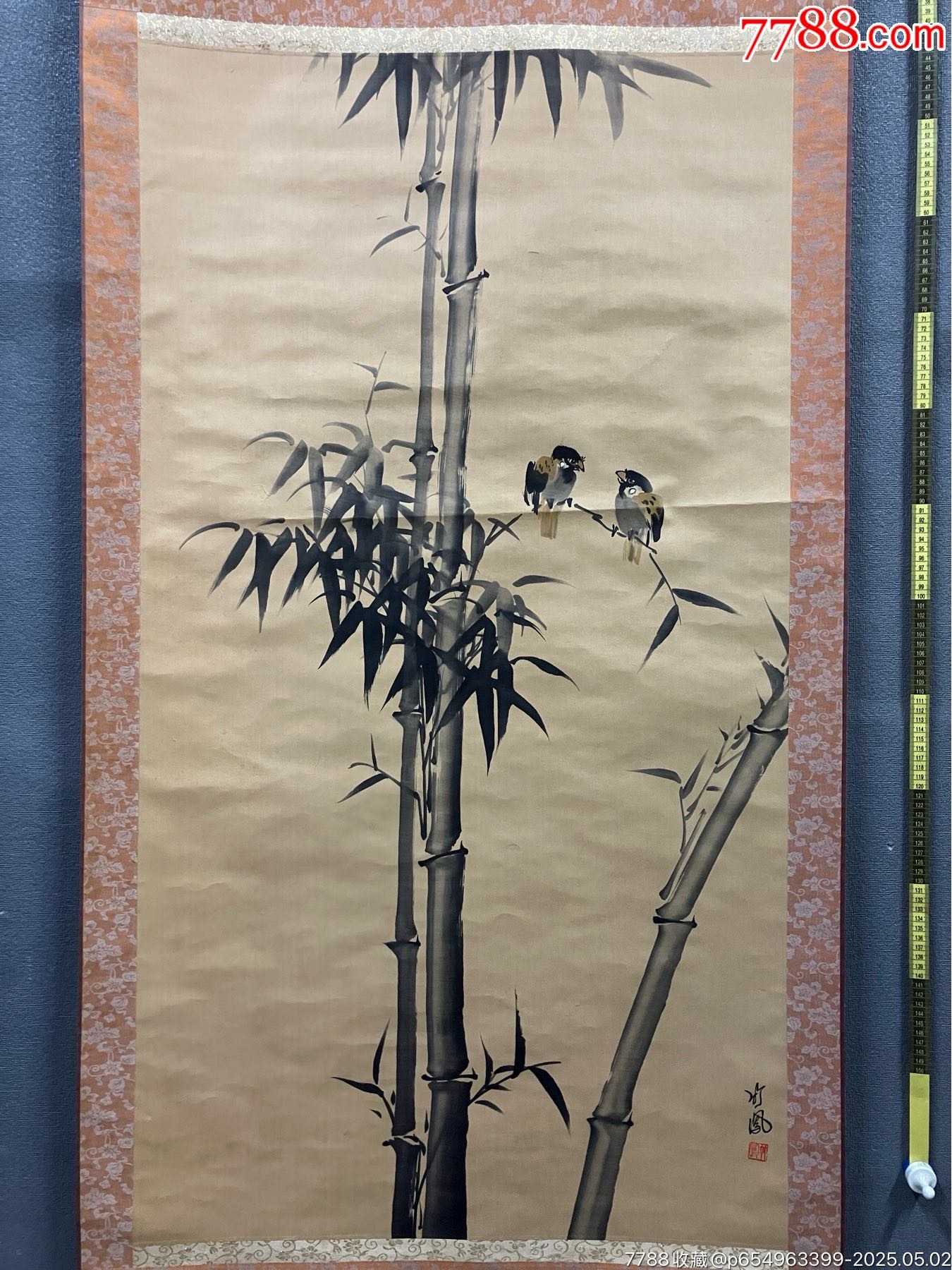 竹凤，大幅花鸟画中堂《竹雀图》国画书法古玩字画装饰挂画，绢本