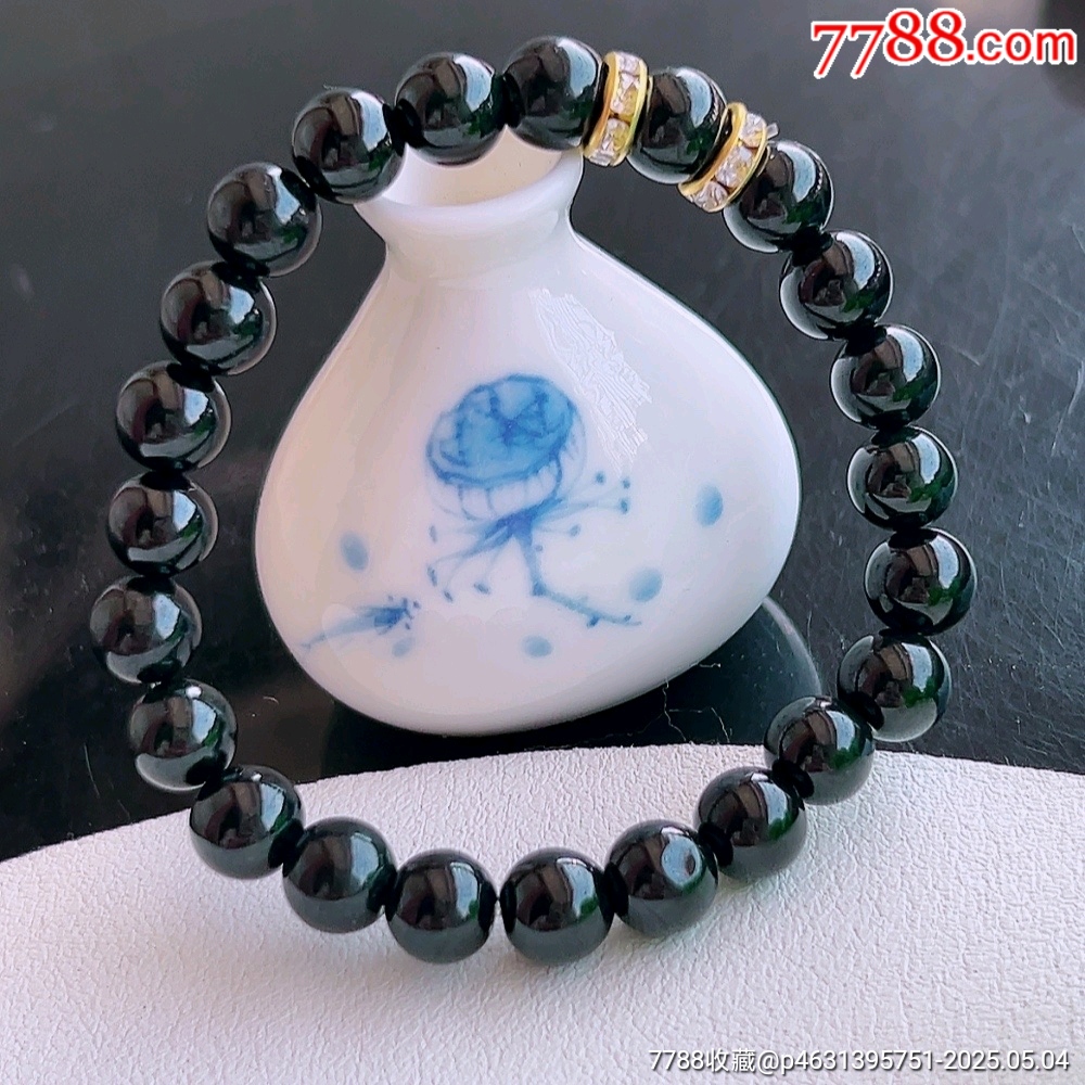 老坑冰润天然A货翡翠墨翠手链_翡翠/缅甸玉_图片价格_收藏鉴定_7788钱币网