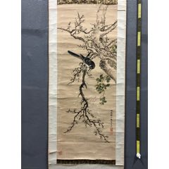 谷虹，八十年代大幅长寿寓意中堂画《松鹤图》国画书法古玩字画