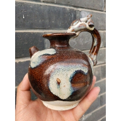 宋代 後周柴窯 黄釉 描金刻字 宝石象嵌 双耳六菱瓶