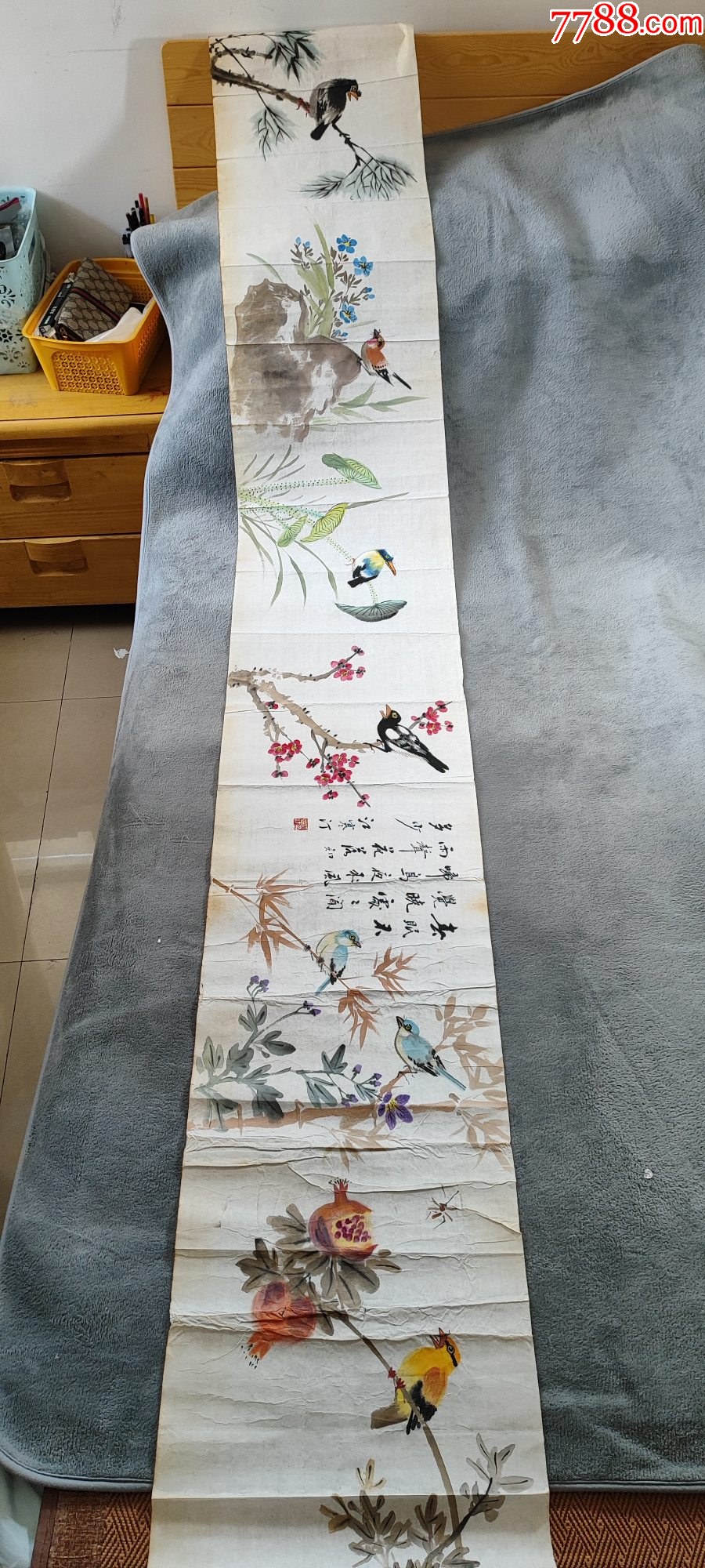 B44854號(hào)國(guó)畫寫意花鳥題孟浩然春曉234×34cm作者：江寒汀_價(jià)格38900元【呈祥書畫苑】_第1張_7788收藏__收藏?zé)峋€