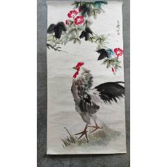 B44859號(hào)國畫寫意花鳥牽牛公雞圖99×49cm作者：王雪濤，雪濤寫(se106529491)_呈祥書畫苑