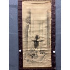 谷虹，八十年代大幅长寿寓意中堂画《松鹤图》国画书法古玩字画