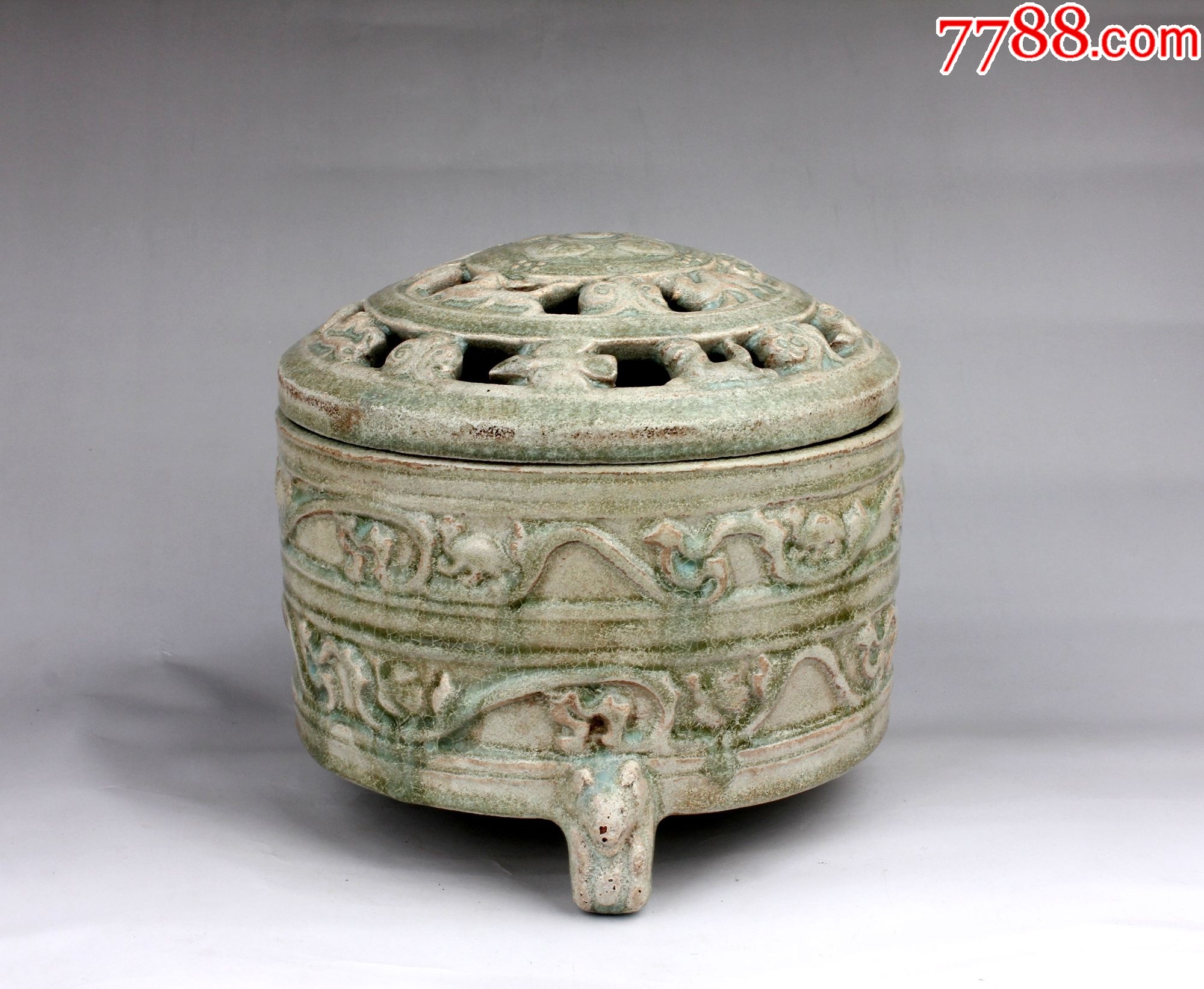 宋代动物纹三足香炉-绿釉瓷-7788红宝书