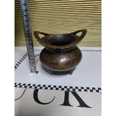 一件老铜双鱼耳香炉-铜炉-7788红宝书