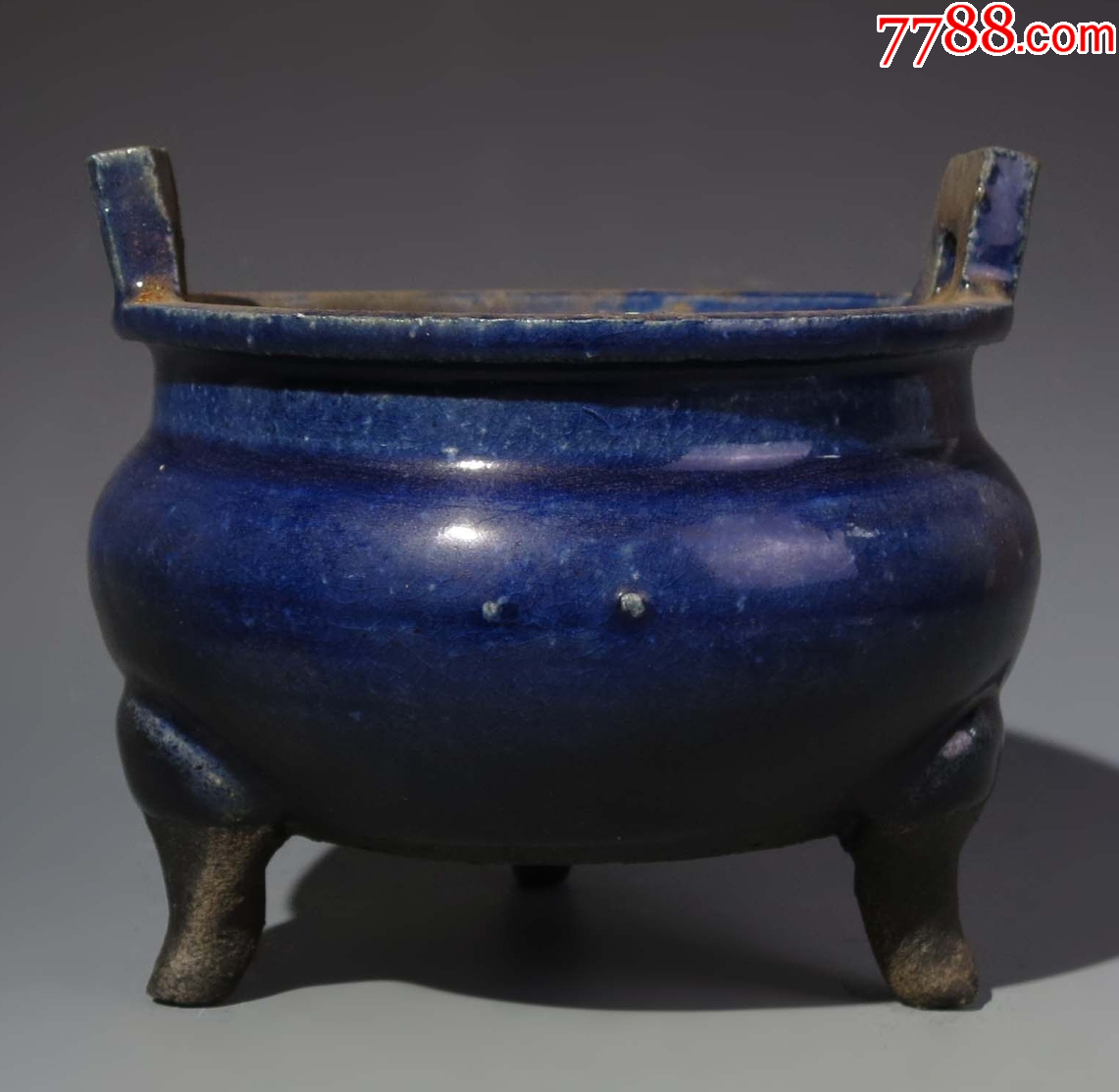 清晚期：藍(lán)釉三足雙耳香爐（本站已鑒定）_價(jià)格468元_第4張_7788收藏__收藏?zé)峋€