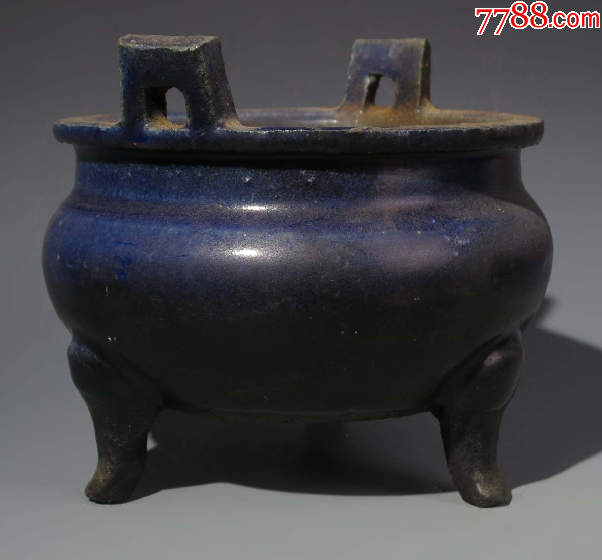 清晚期：藍(lán)釉三足雙耳香爐（本站已鑒定）_價(jià)格468元_第6張_7788收藏__收藏?zé)峋€